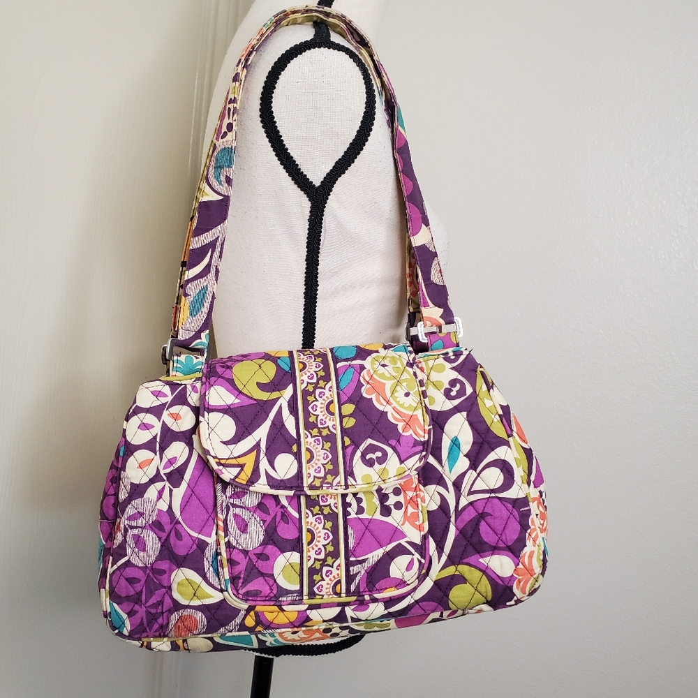 Veral Bradley Retired Plum Crazy Shoulder Bag Purse Purple Floral